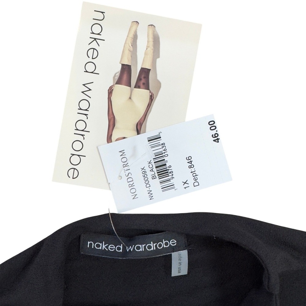 Naked Wardrobe 1X Black Mock Neck Long Sleeve Bodycon Mini Dress 1X NEW Dress - Picture 9 of 11